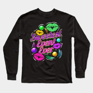 Logo Sweetest Event Ever, Kiss Mouth, Beads For Mardi Gras Long Sleeve T-Shirt